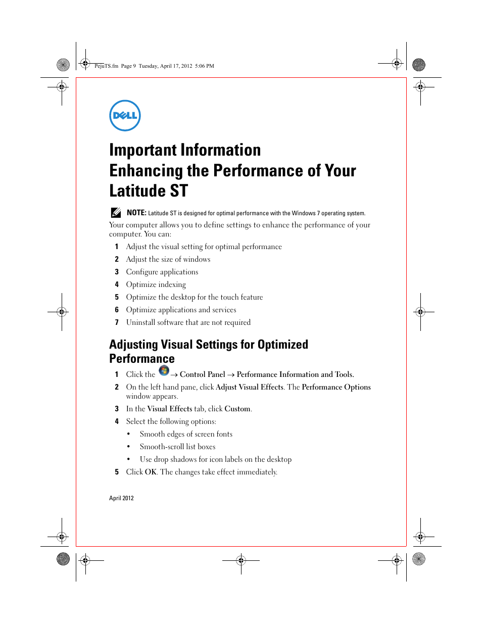 Dell Latitude ST (Late 2011) User Manual | 5 pages