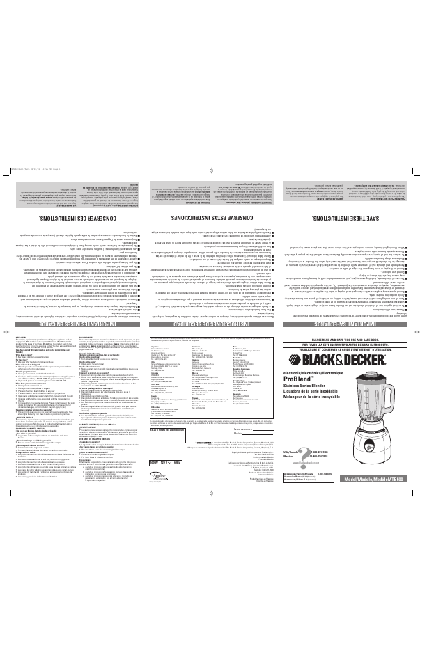 Black & Decker MTB500 User Manual | 2 pages