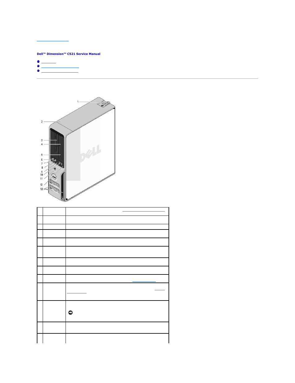 About your computer, Front view | Dell Dimension C521 User Manual | Page 2 / 50