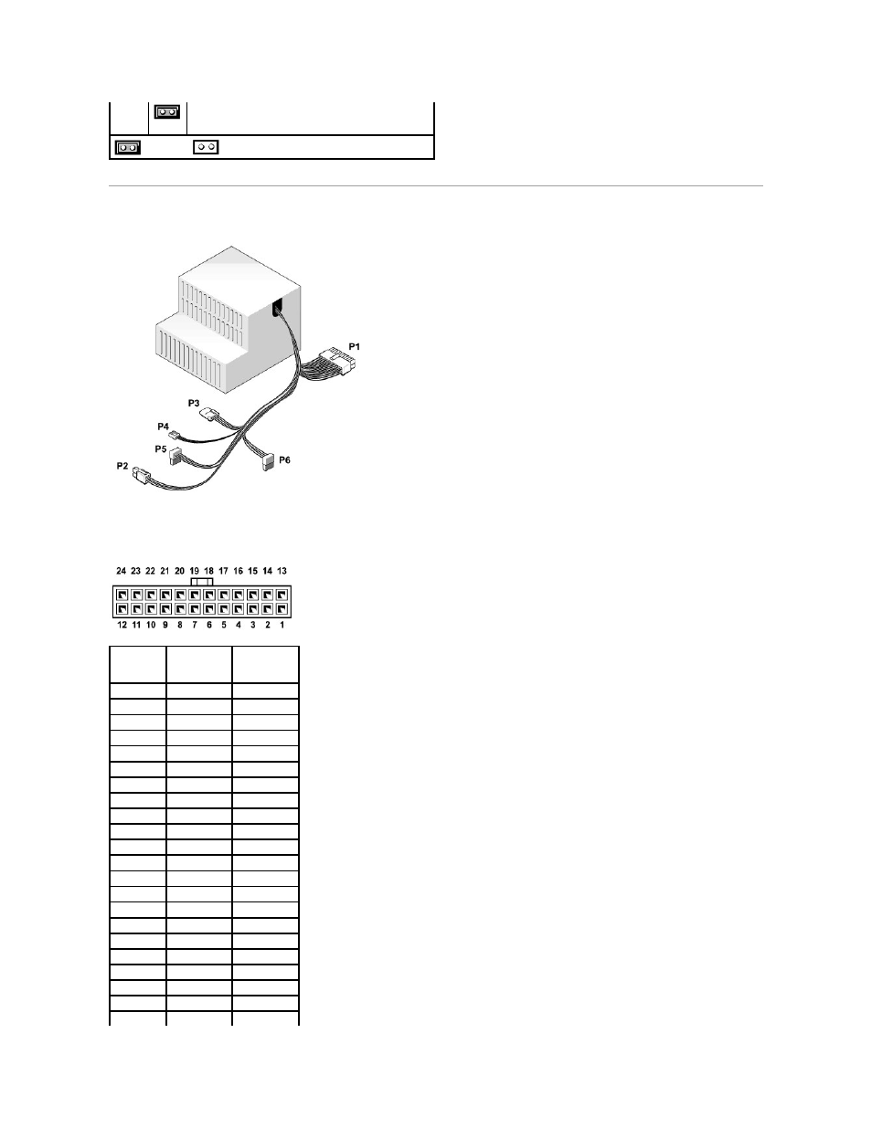 Power supply dc connector pin assignments, Dc power connector p1 | Dell Dimension C521 User Manual | Page 44 / 50