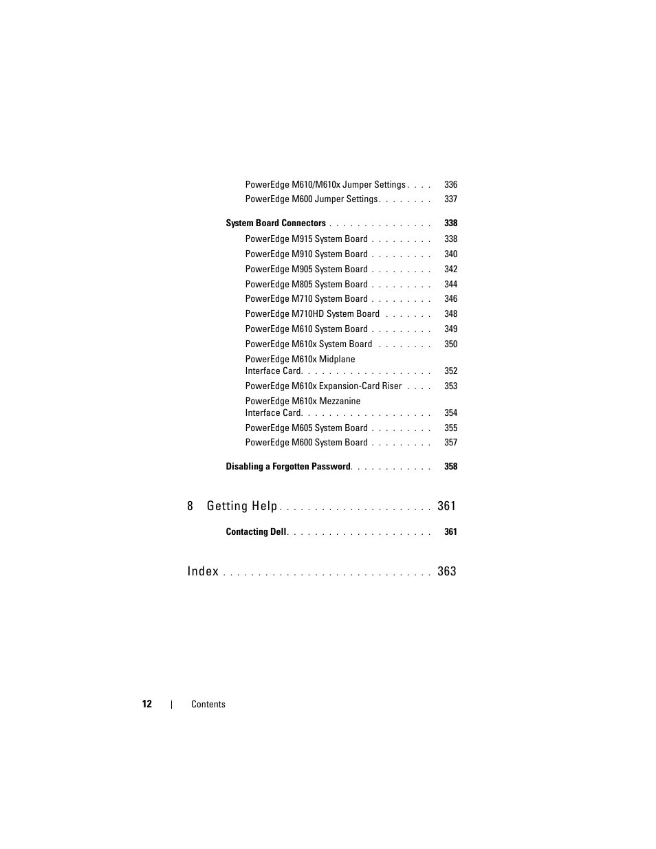 8 getting help, Index | Dell PowerEdge M910 User Manual | Page 12 / 368