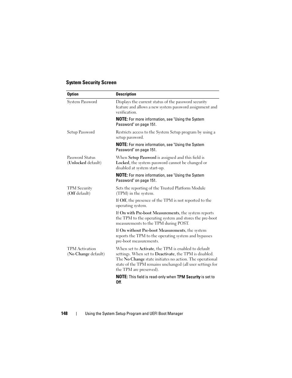 System security screen | Dell PowerEdge M910 User Manual | Page 148 / 368