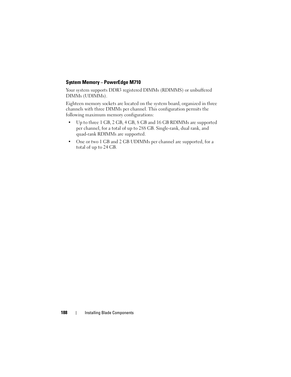 System memory - poweredge m710, System memory – poweredge m710 | Dell PowerEdge M910 User Manual | Page 188 / 368