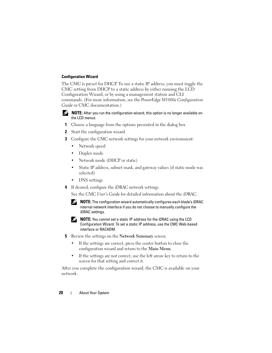 Configuration wizard | Dell PowerEdge M910 User Manual | Page 20 / 368