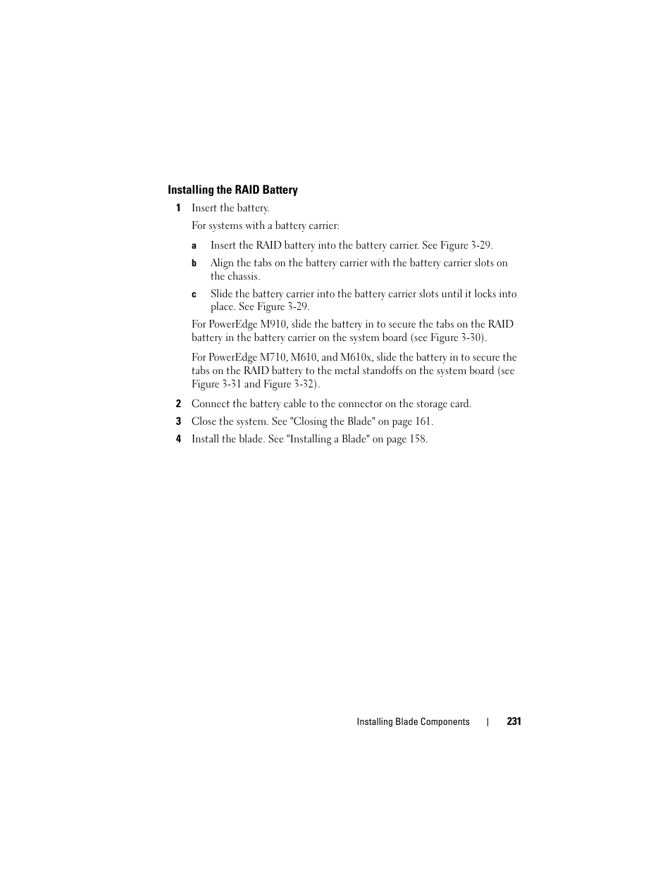 Installing the raid battery | Dell PowerEdge M910 User Manual | Page 231 / 368