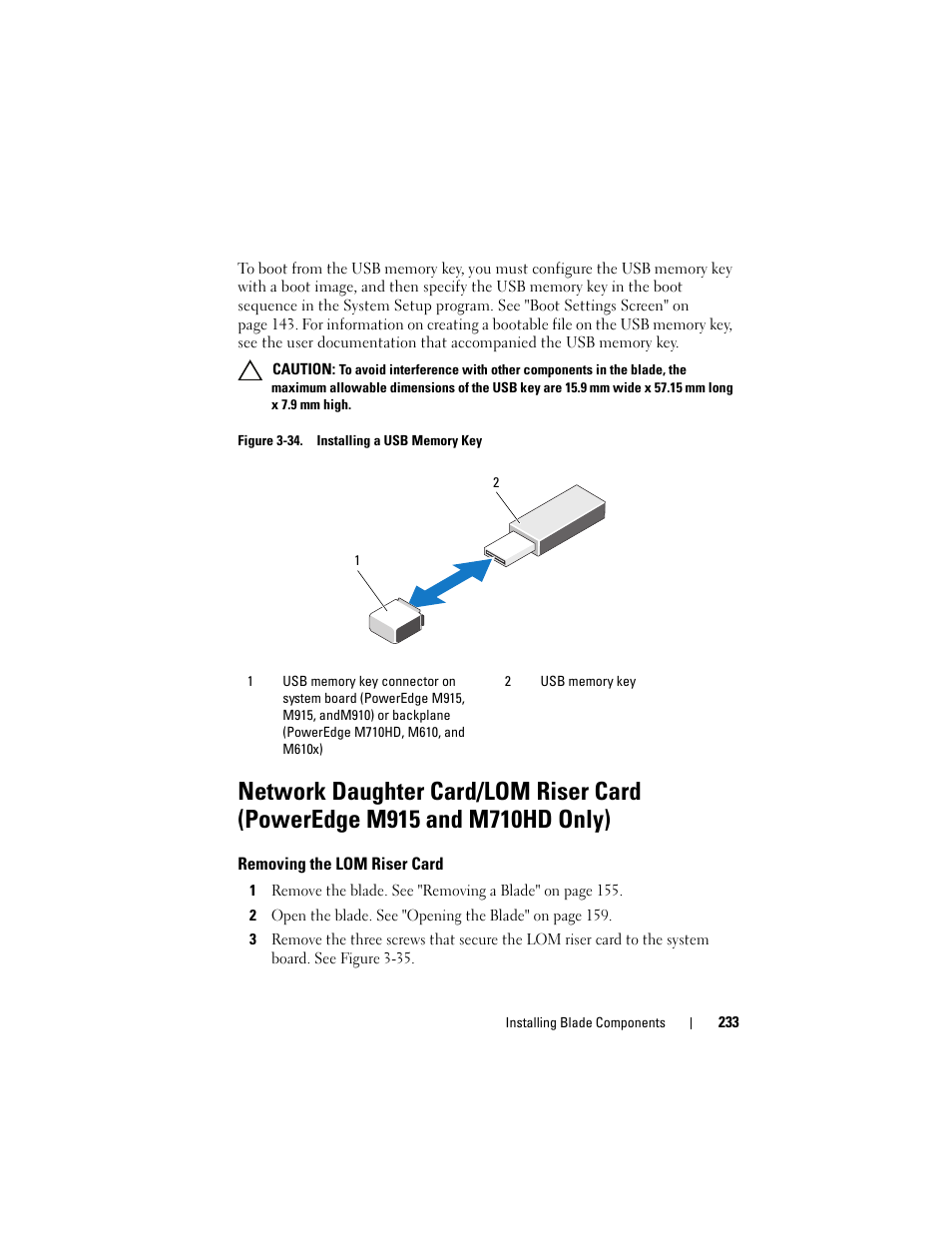 Removing the lom riser card | Dell PowerEdge M910 User Manual | Page 233 / 368