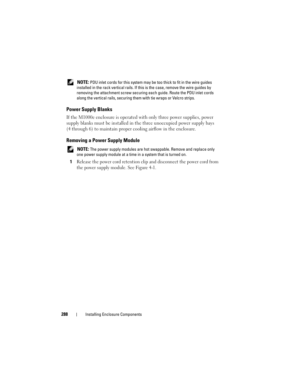 Power supply blanks, Removing a power supply module | Dell PowerEdge M910 User Manual | Page 288 / 368