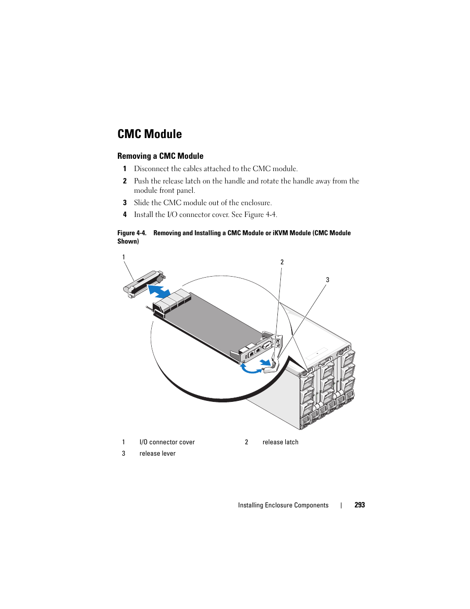 Cmc module, Removing a cmc module | Dell PowerEdge M910 User Manual | Page 293 / 368