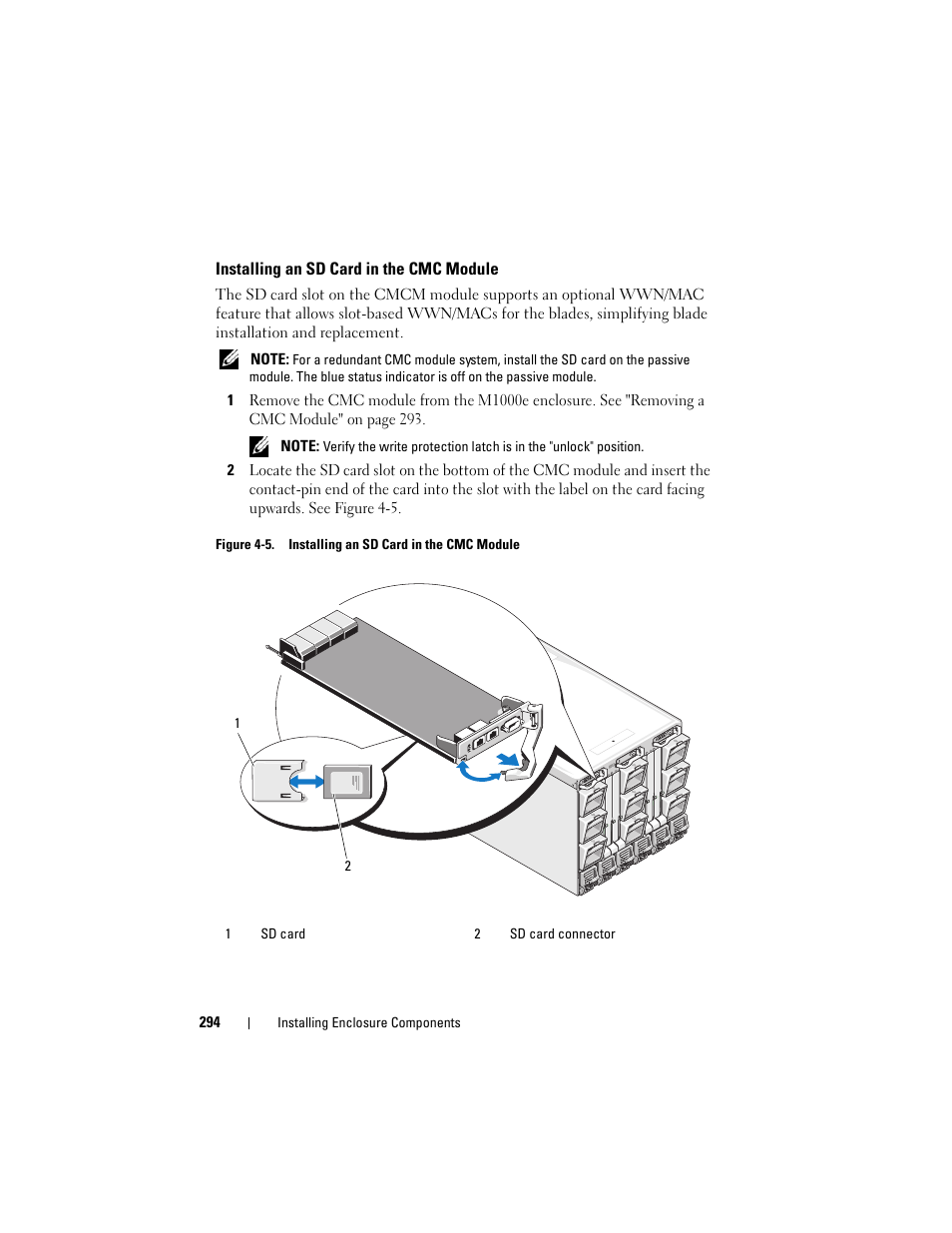 Installing an sd card in the cmc module | Dell PowerEdge M910 User Manual | Page 294 / 368