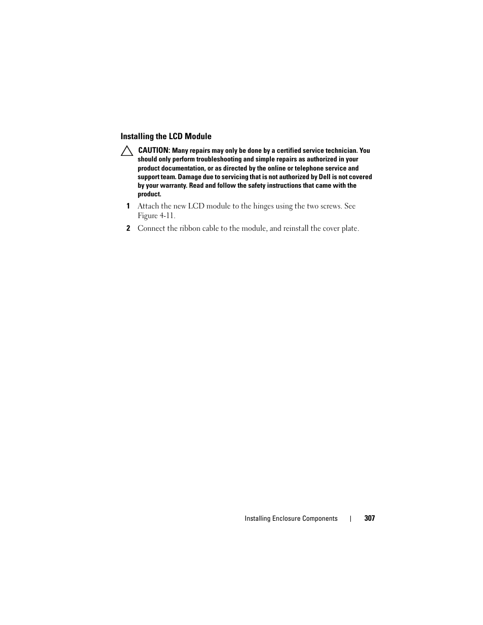 Installing the lcd module | Dell PowerEdge M910 User Manual | Page 307 / 368