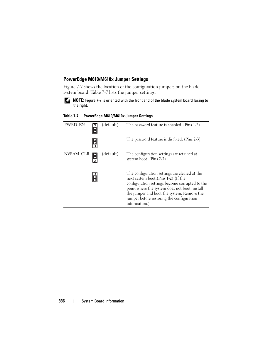 Poweredge m610/m610x jumper settings | Dell PowerEdge M910 User Manual | Page 336 / 368