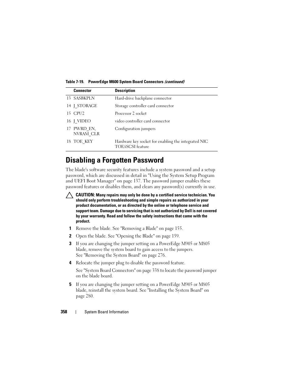 Disabling a forgotten password | Dell PowerEdge M910 User Manual | Page 358 / 368