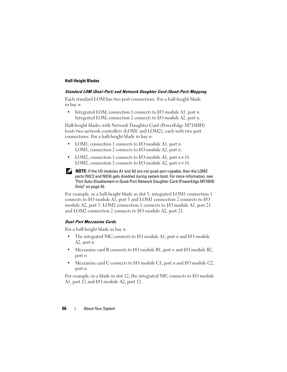 Half-height blades, Dual-port mezzanine cards | Dell PowerEdge M910 User Manual | Page 66 / 368