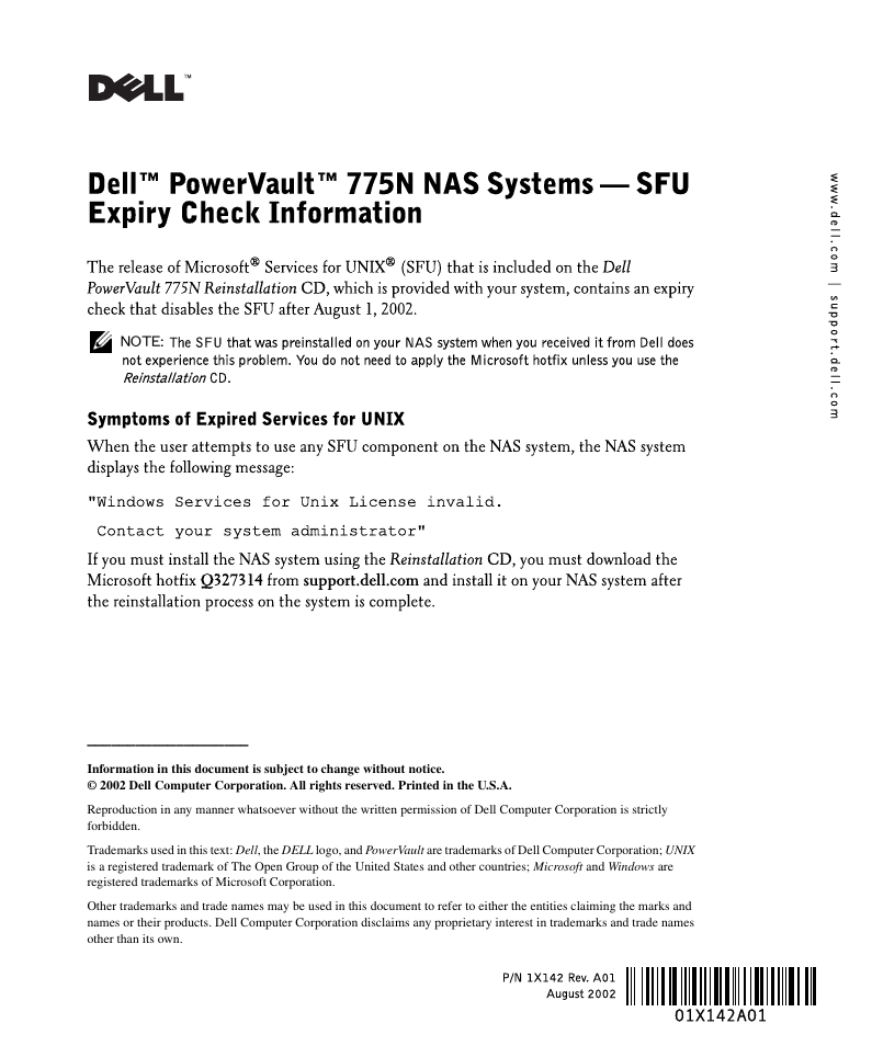 Dell PowerVault 775N (Rackmount NAS Appliance) User Manual | 2 pages