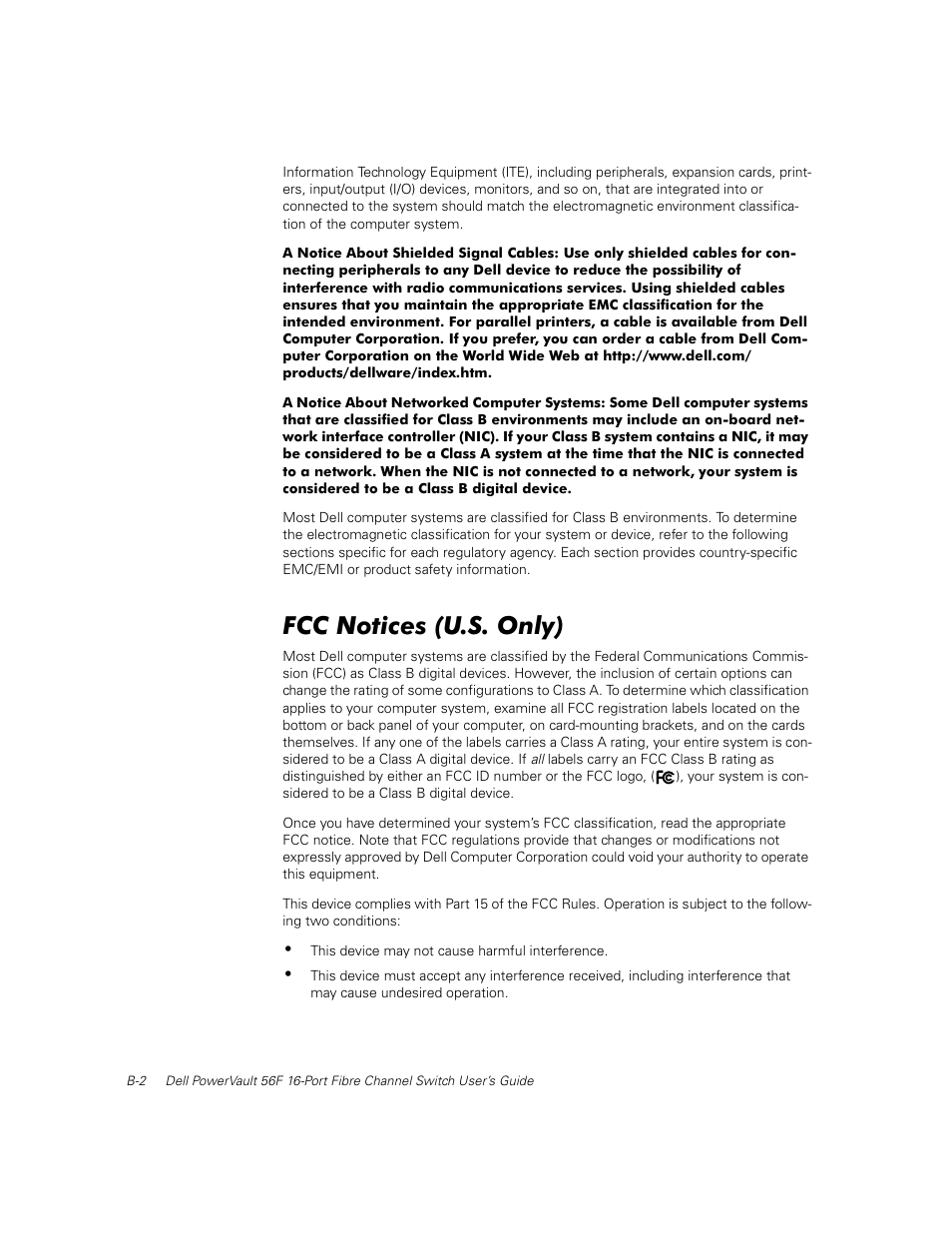 Fcc notices (u.s. only), 1rwlfhv 86 2qo | Dell PowerVault 50F (Fibre Channel Switch) User Manual | Page 29 / 49