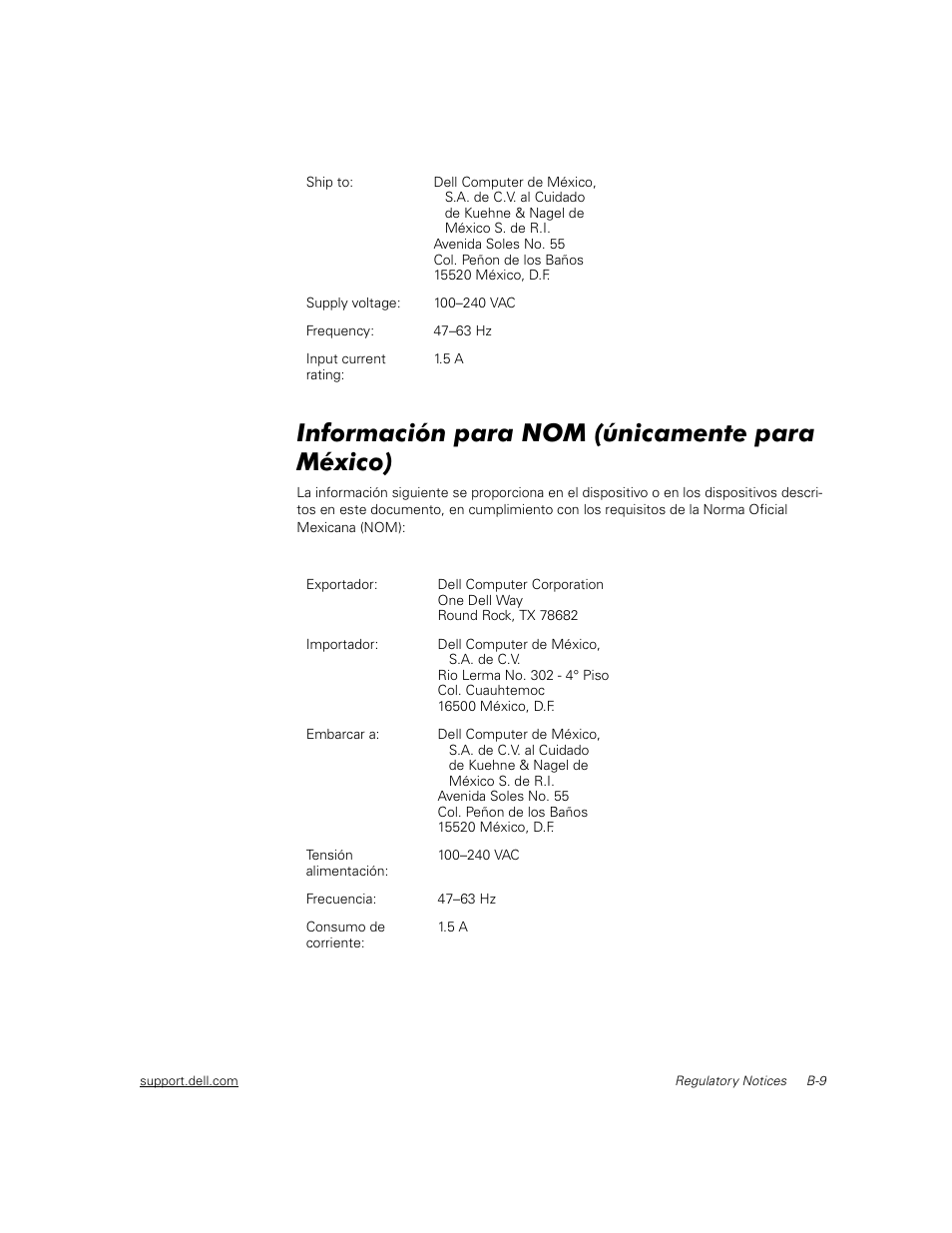 Información para nom (únicamente para méxico), Qirupdflyq sdud 120 ~qlfdphqwh sdud 0p[lfr | Dell PowerVault 50F (Fibre Channel Switch) User Manual | Page 36 / 49
