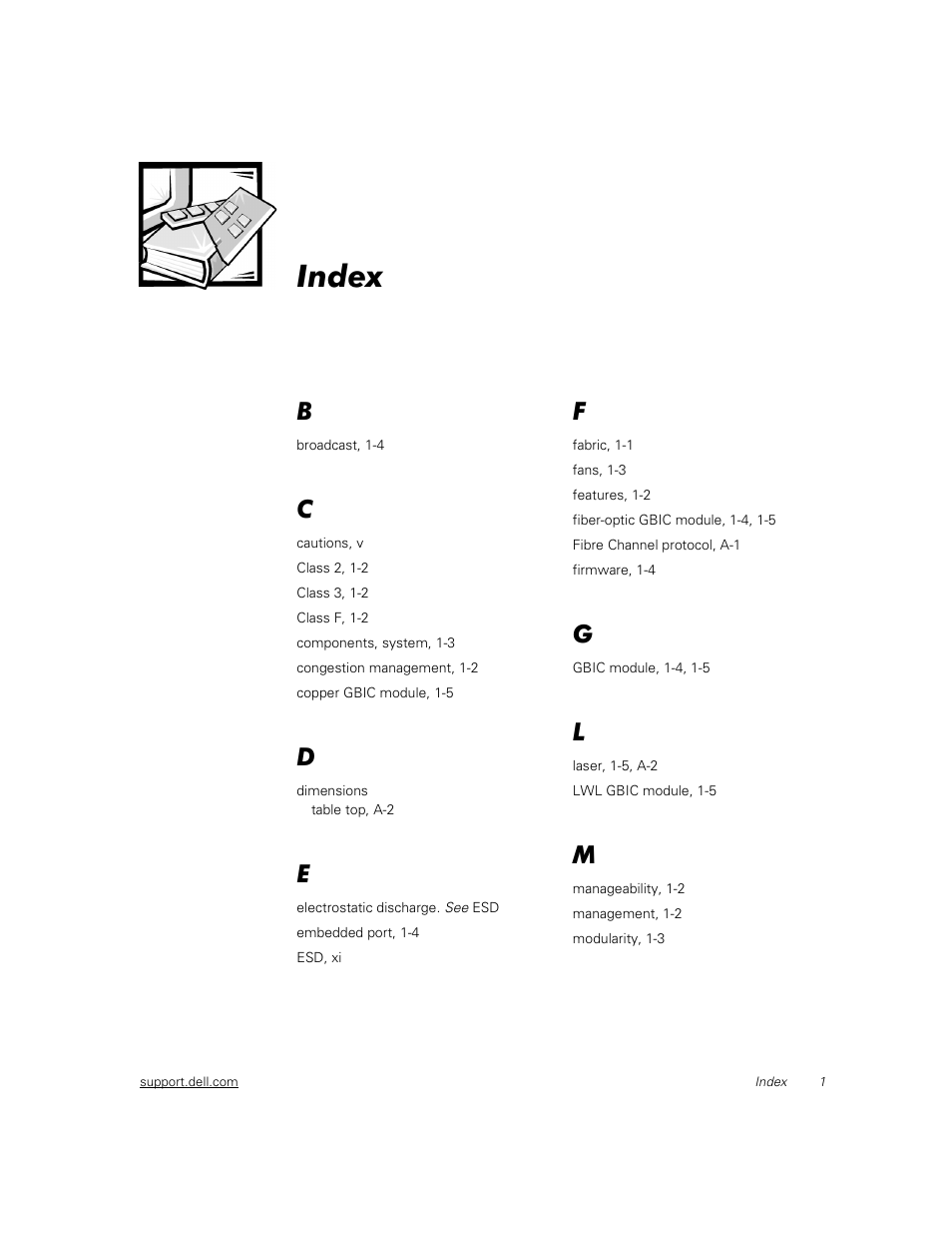 Index | Dell PowerVault 50F (Fibre Channel Switch) User Manual | Page 48 / 49