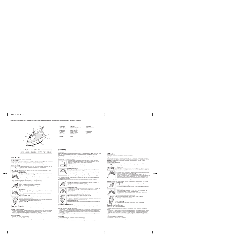 Care and cleaning, Como usar, Cuidado y limpieza | Utilisation, Entretien et nettoyage | Black & Decker F920 User Manual | Page 2 / 2