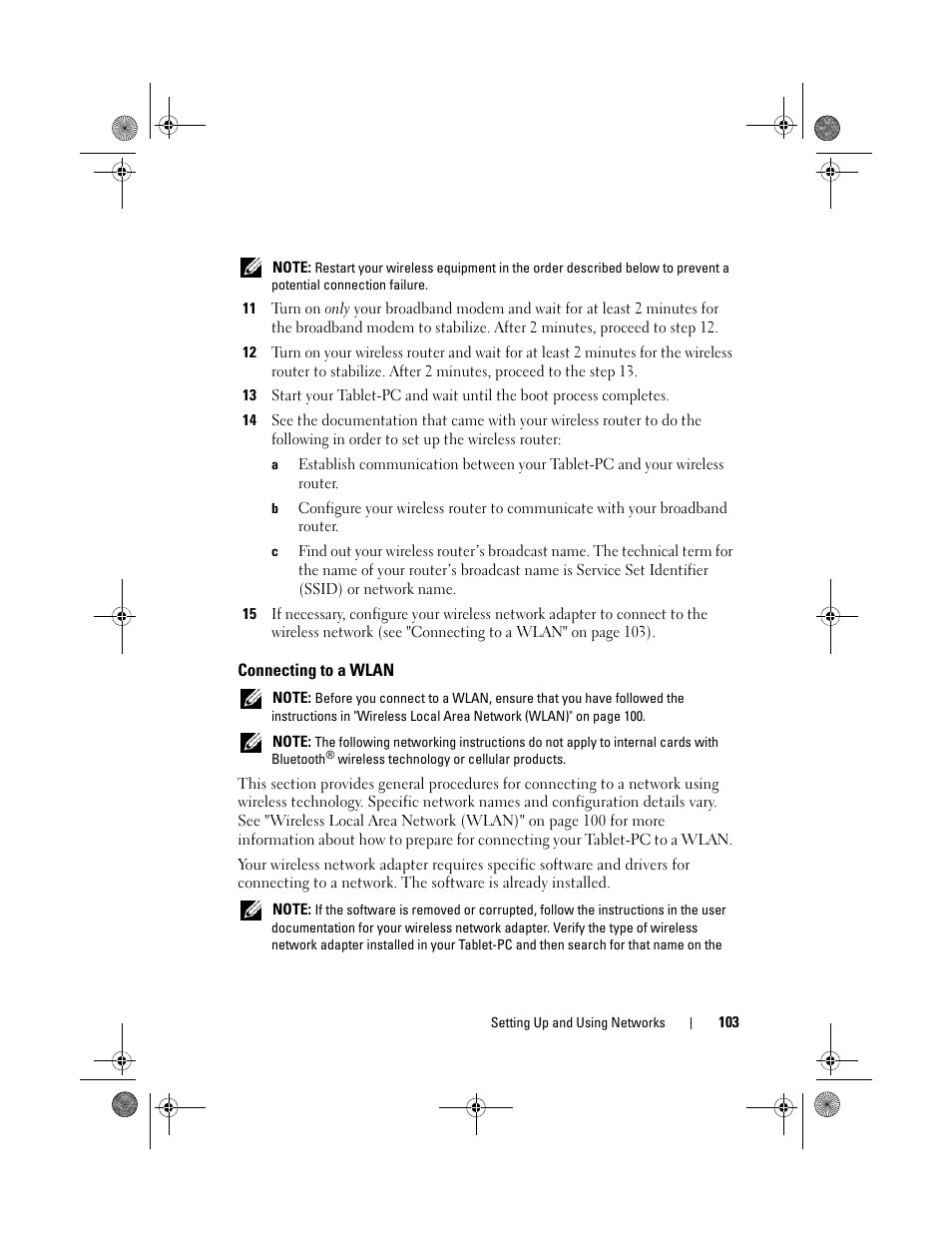 Connecting to a wlan | Dell Latitude XT (Late 2007) User Manual | Page 103 / 248