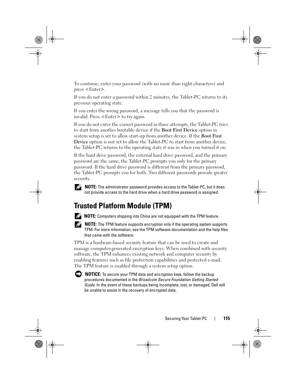 Trusted platform module (tpm) | Dell Latitude XT (Late 2007) User Manual | Page 115 / 248