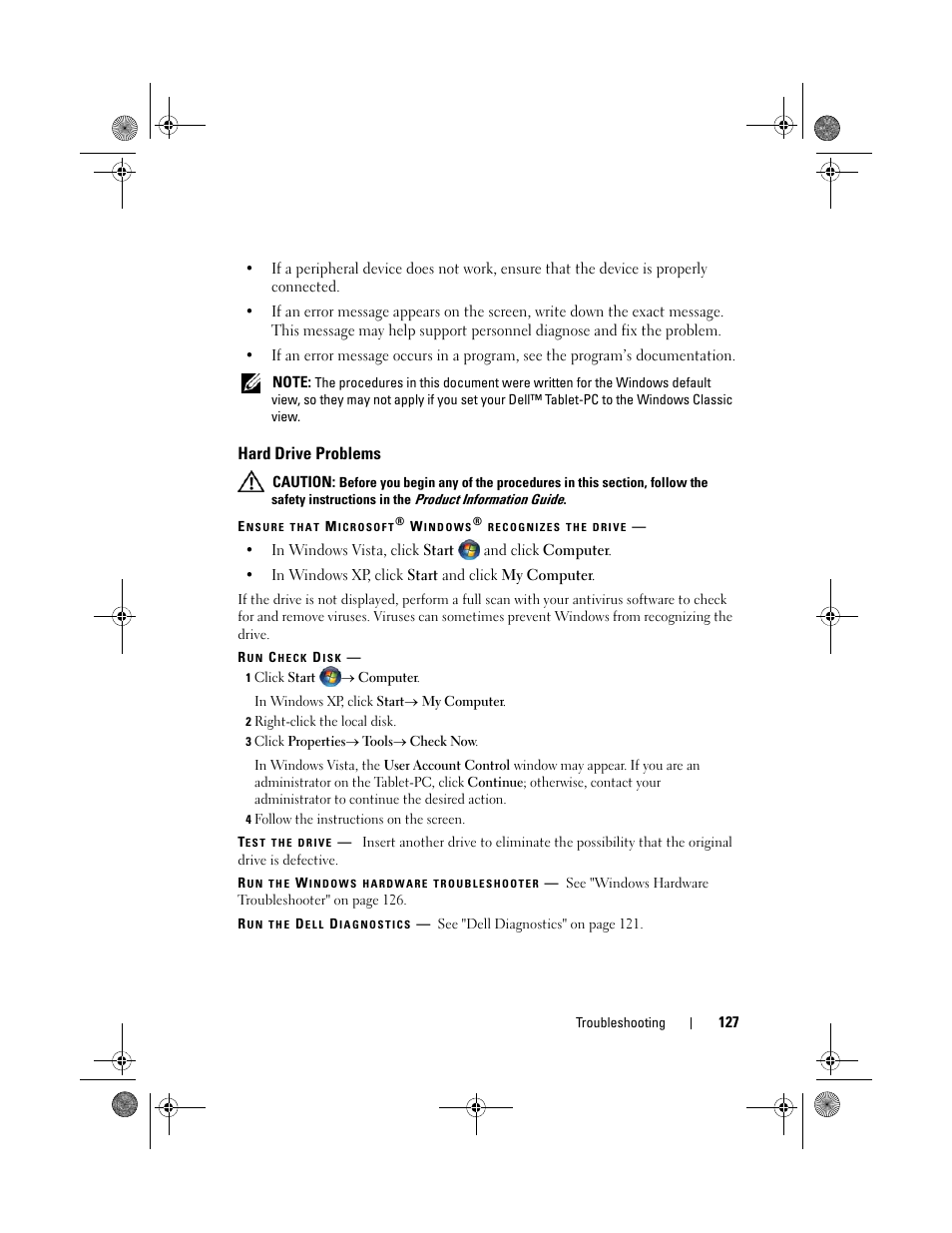 Hard drive problems | Dell Latitude XT (Late 2007) User Manual | Page 127 / 248