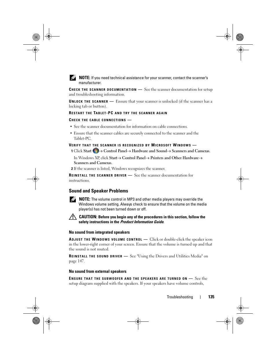 Sound and speaker problems | Dell Latitude XT (Late 2007) User Manual | Page 135 / 248