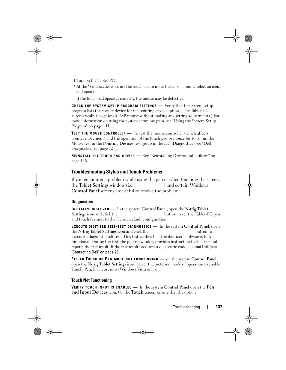 Troubleshooting stylus and touch problems | Dell Latitude XT (Late 2007) User Manual | Page 137 / 248