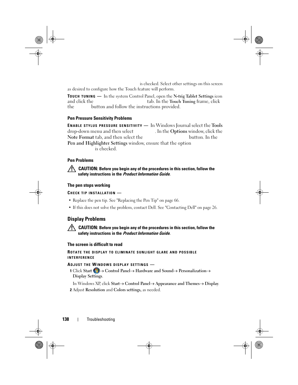 Display problems | Dell Latitude XT (Late 2007) User Manual | Page 138 / 248