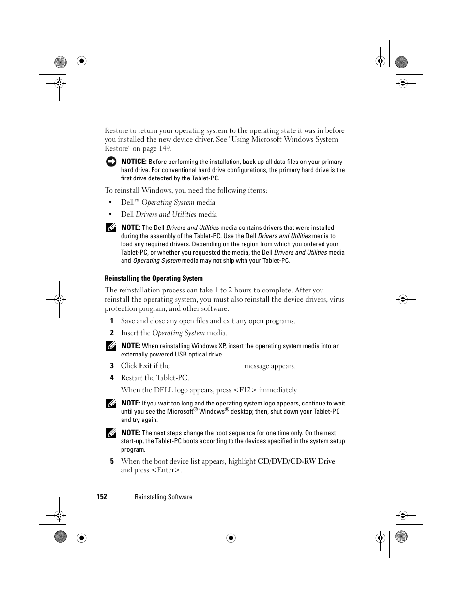 Dia. see "reinstalling the | Dell Latitude XT (Late 2007) User Manual | Page 152 / 248