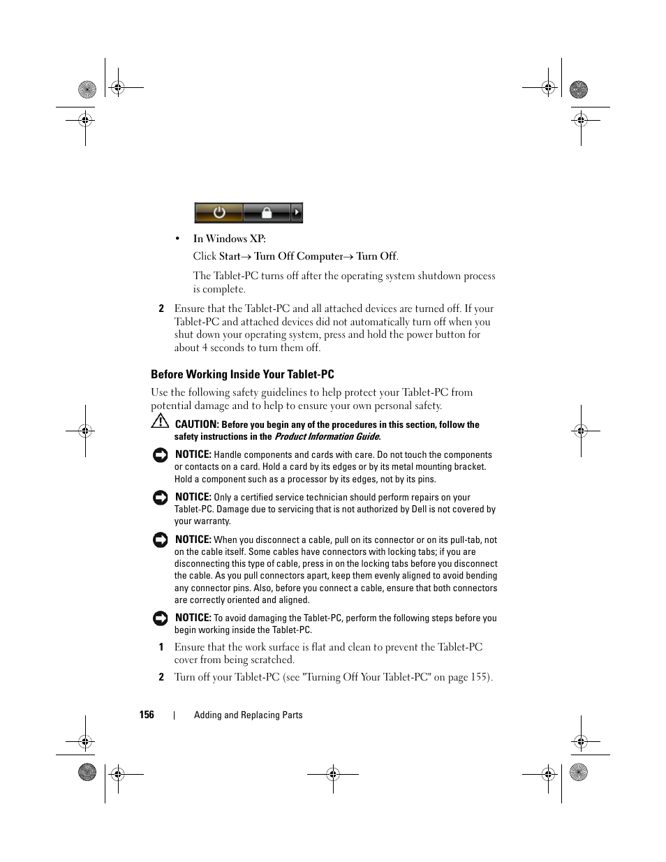 Before working inside your tablet-pc, Before working inside | Dell Latitude XT (Late 2007) User Manual | Page 156 / 248