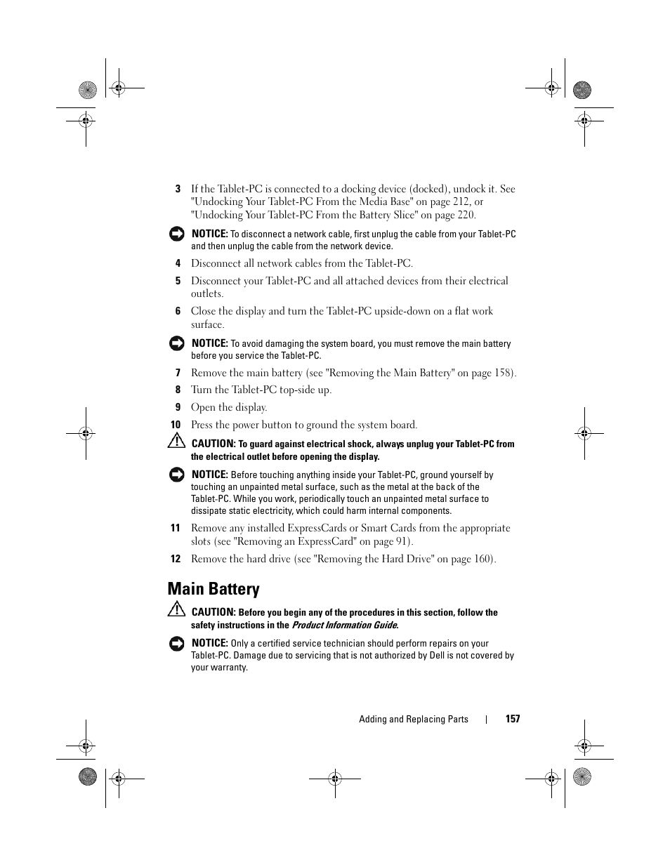 Main battery | Dell Latitude XT (Late 2007) User Manual | Page 157 / 248