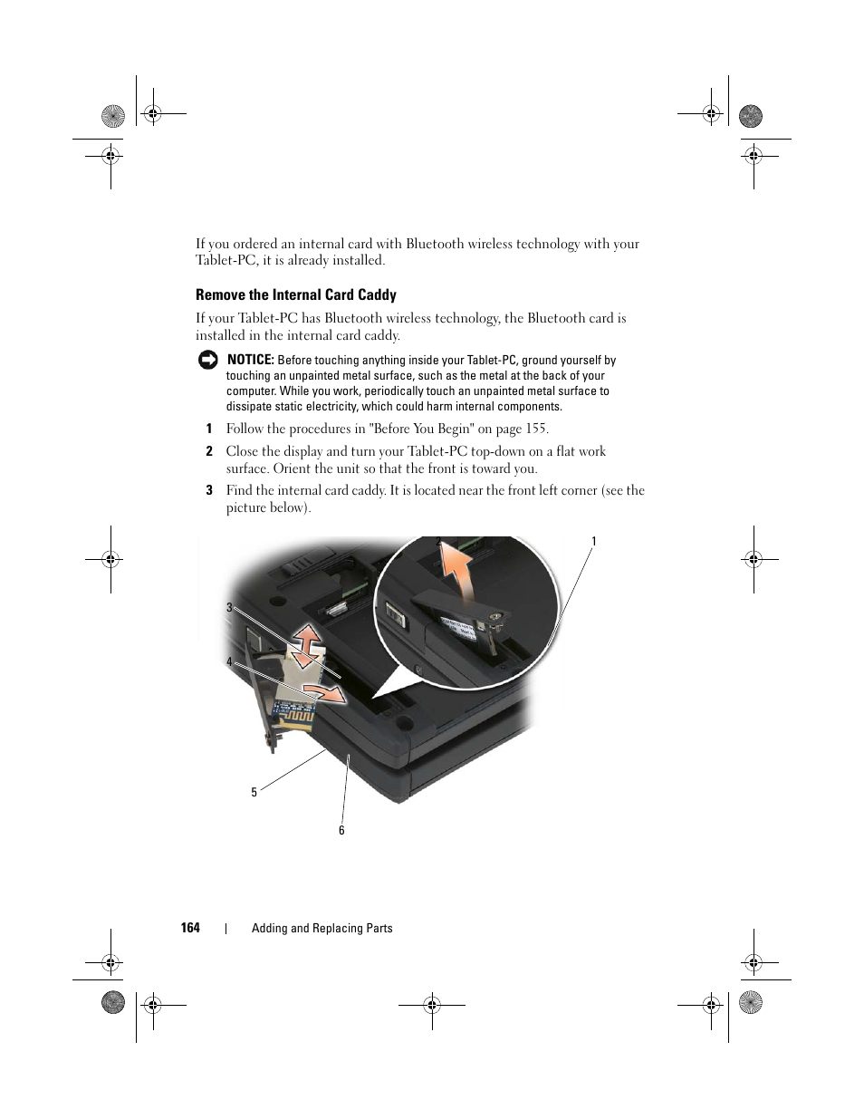 Remove the internal card caddy | Dell Latitude XT (Late 2007) User Manual | Page 164 / 248