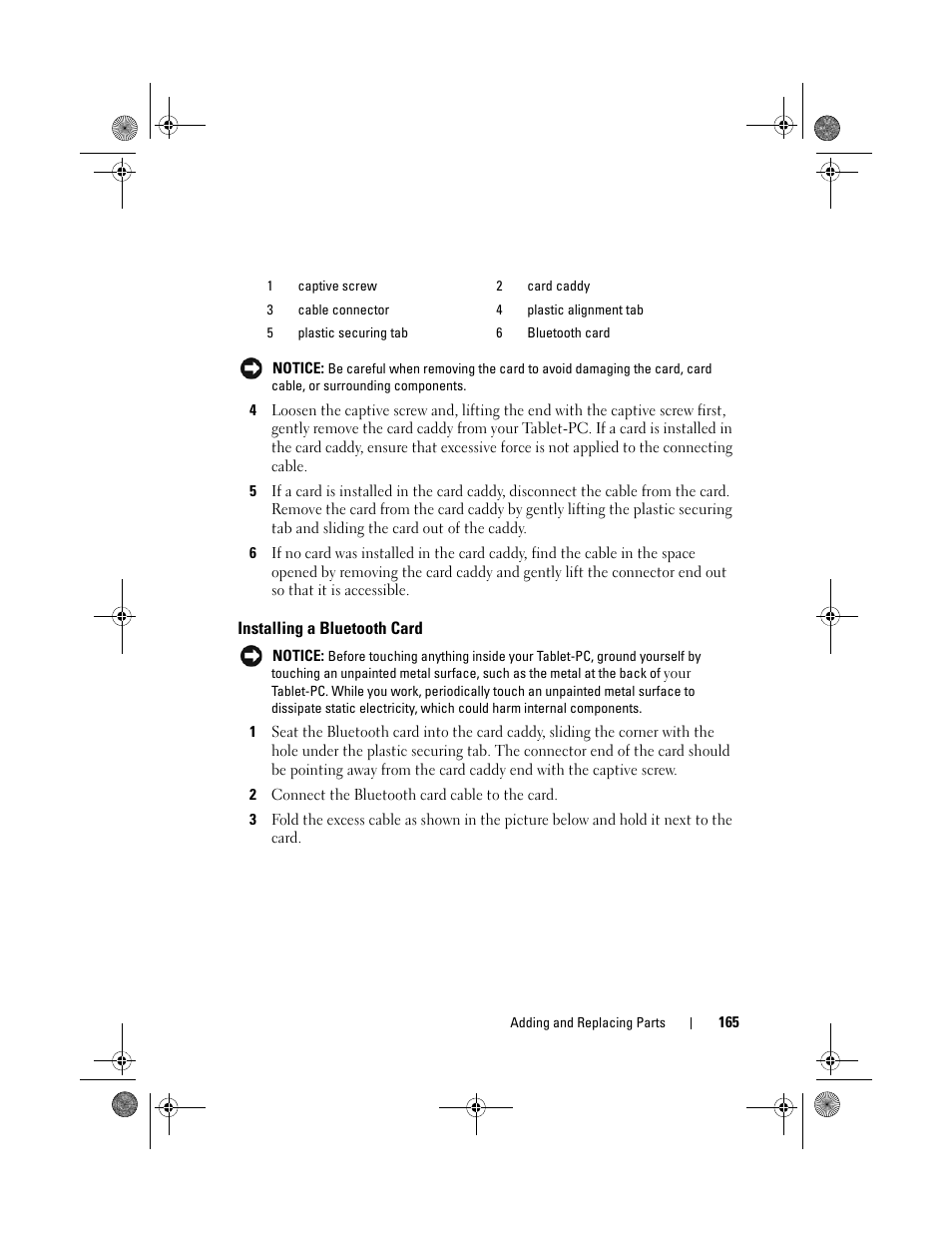 Installing a bluetooth card | Dell Latitude XT (Late 2007) User Manual | Page 165 / 248