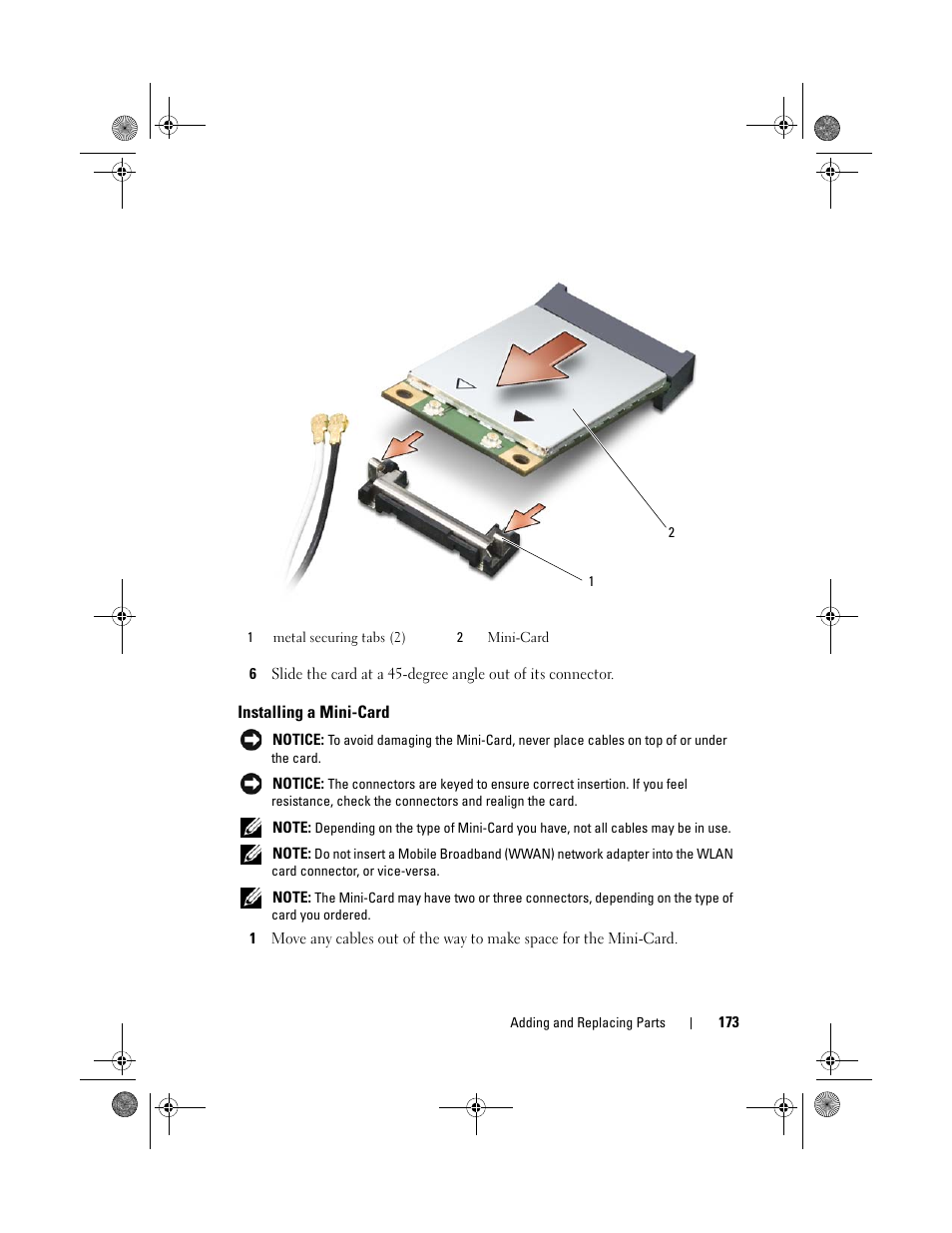 Installing a mini-card | Dell Latitude XT (Late 2007) User Manual | Page 173 / 248