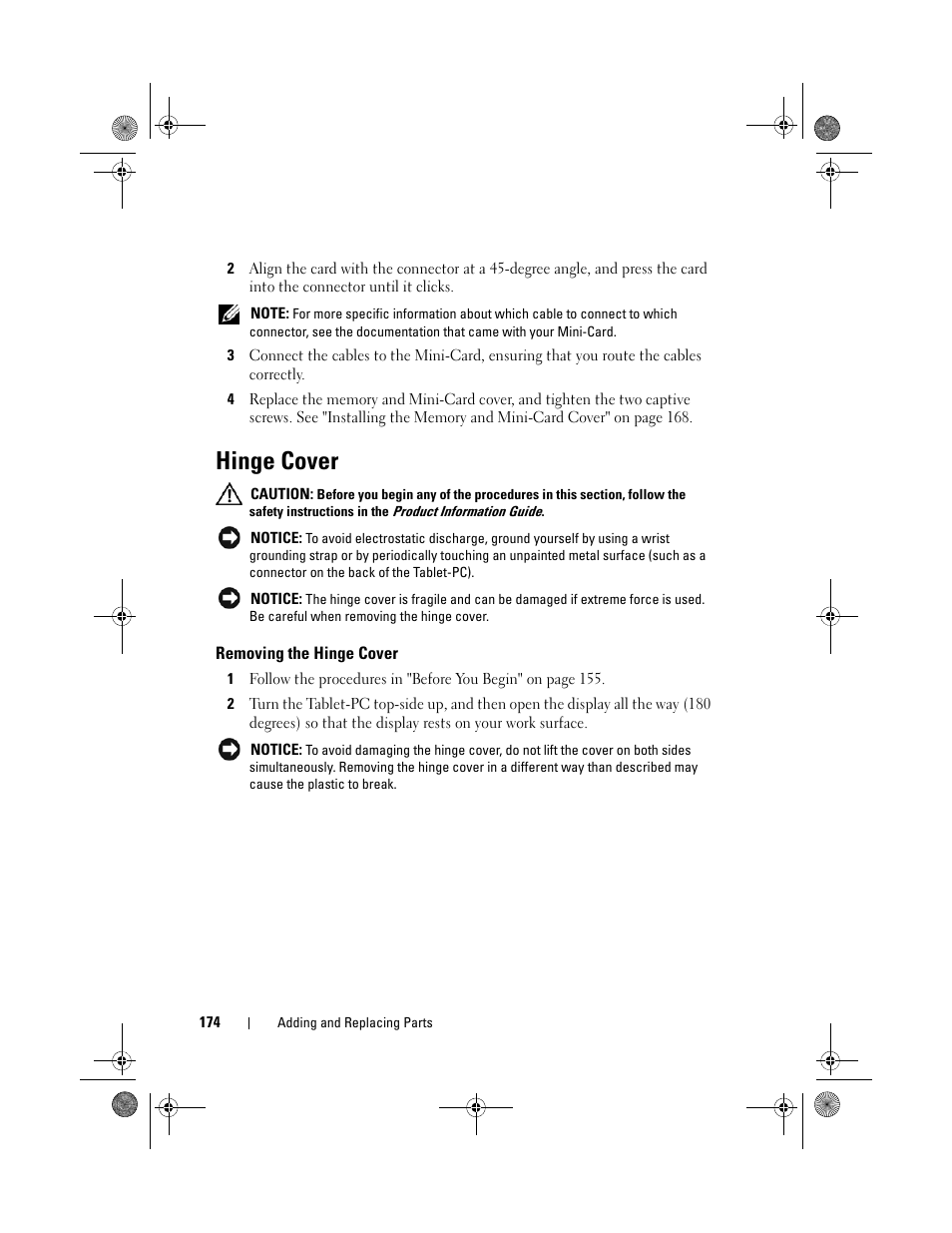 Hinge cover, Removing the hinge cover | Dell Latitude XT (Late 2007) User Manual | Page 174 / 248