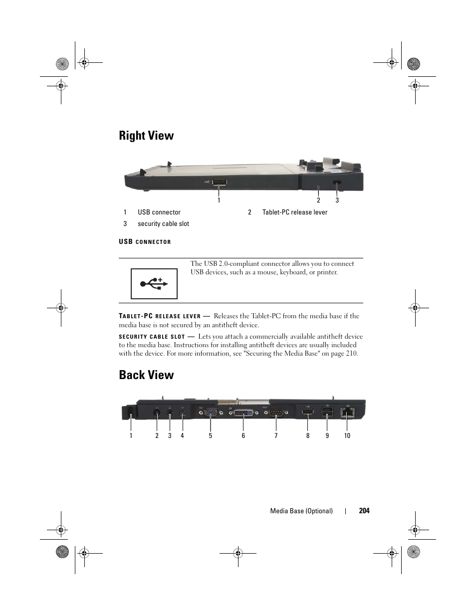 Right view, Back view | Dell Latitude XT (Late 2007) User Manual | Page 204 / 248