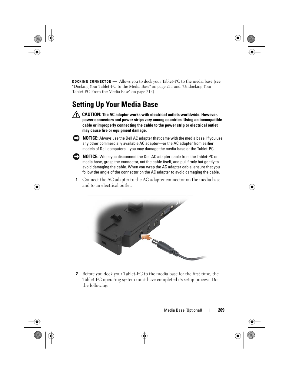 Setting up your media base | Dell Latitude XT (Late 2007) User Manual | Page 209 / 248