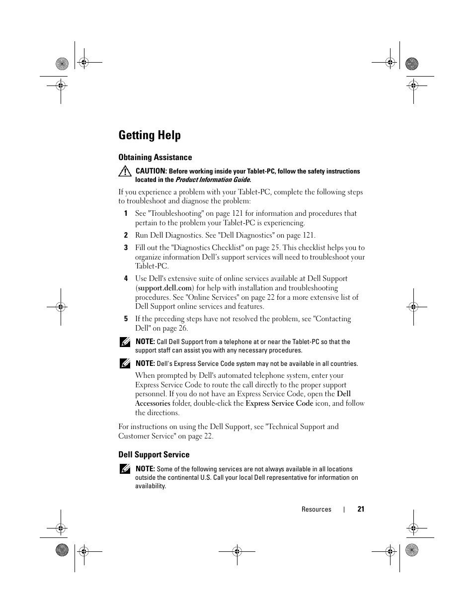 Getting help, Obtaining assistance, Dell support service | Dell Latitude XT (Late 2007) User Manual | Page 21 / 248