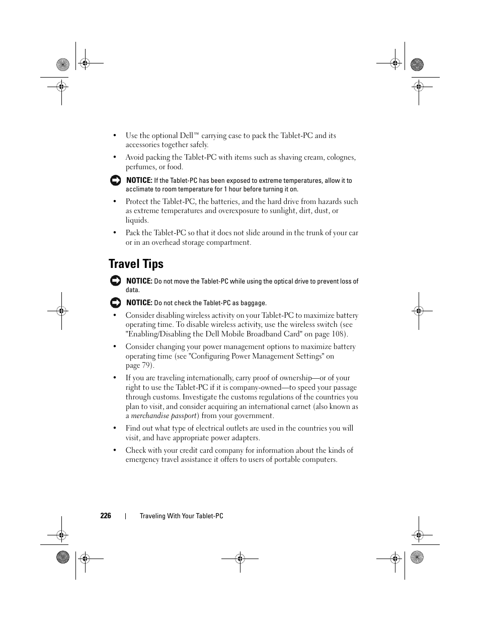 Travel tips | Dell Latitude XT (Late 2007) User Manual | Page 226 / 248