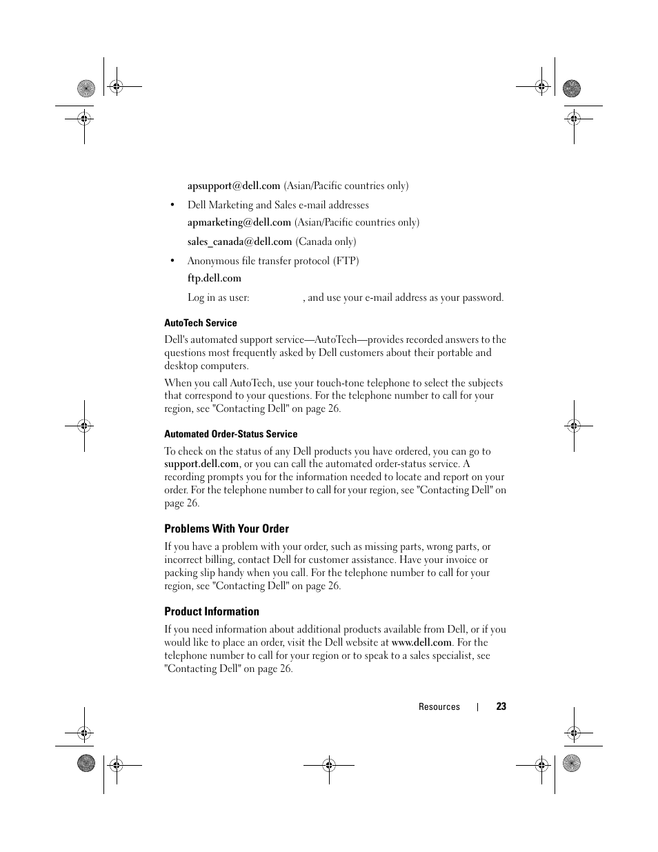 Problems with your order, Product information | Dell Latitude XT (Late 2007) User Manual | Page 23 / 248