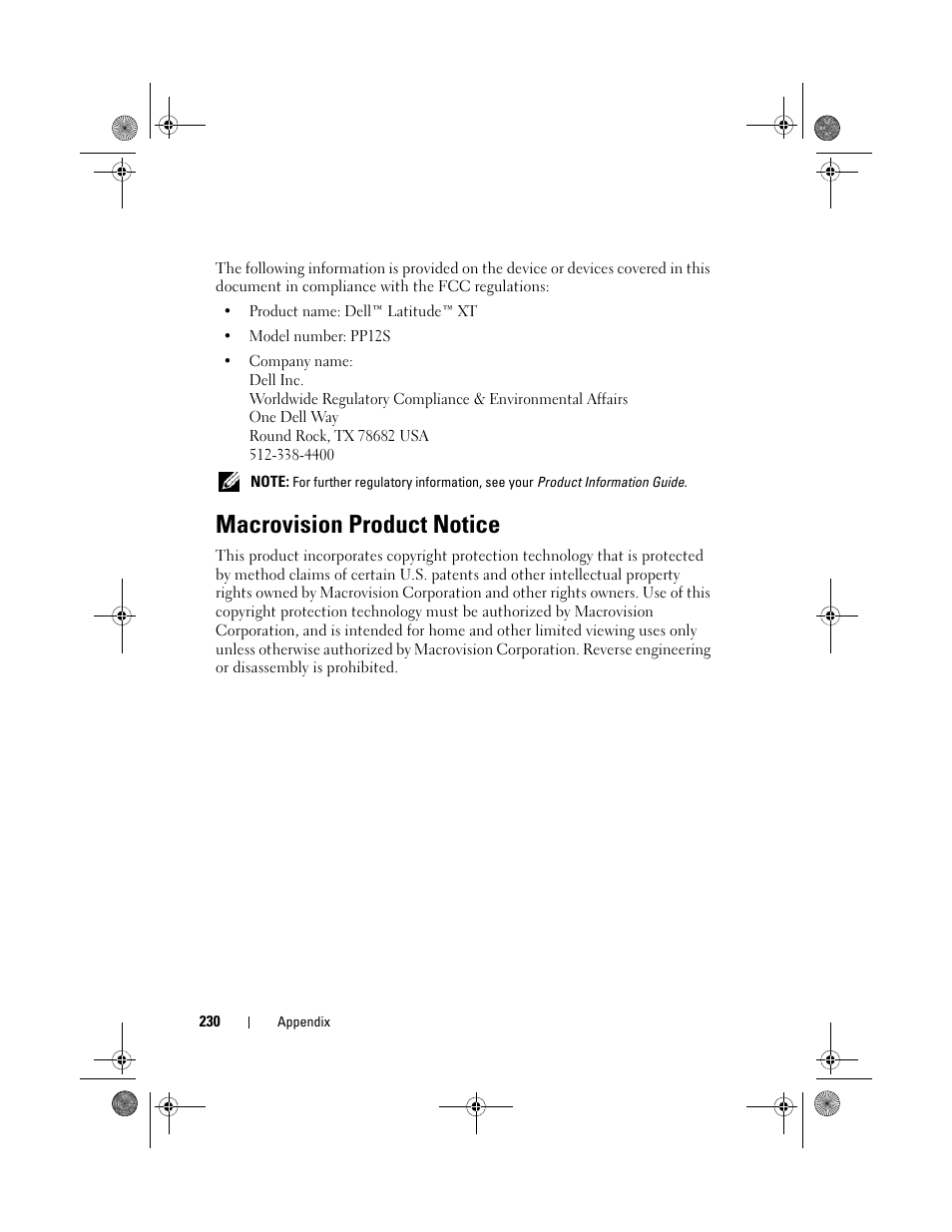 Macrovision product notice | Dell Latitude XT (Late 2007) User Manual | Page 230 / 248