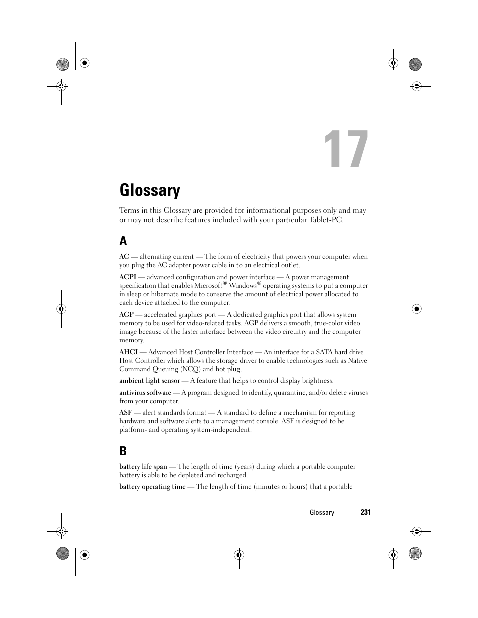 Glossary | Dell Latitude XT (Late 2007) User Manual | Page 231 / 248