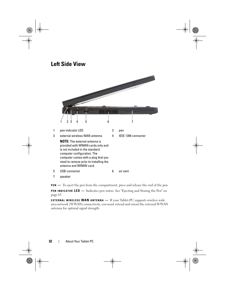 Left side view | Dell Latitude XT (Late 2007) User Manual | Page 32 / 248