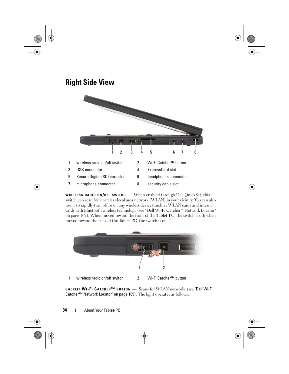 Right side view | Dell Latitude XT (Late 2007) User Manual | Page 34 / 248