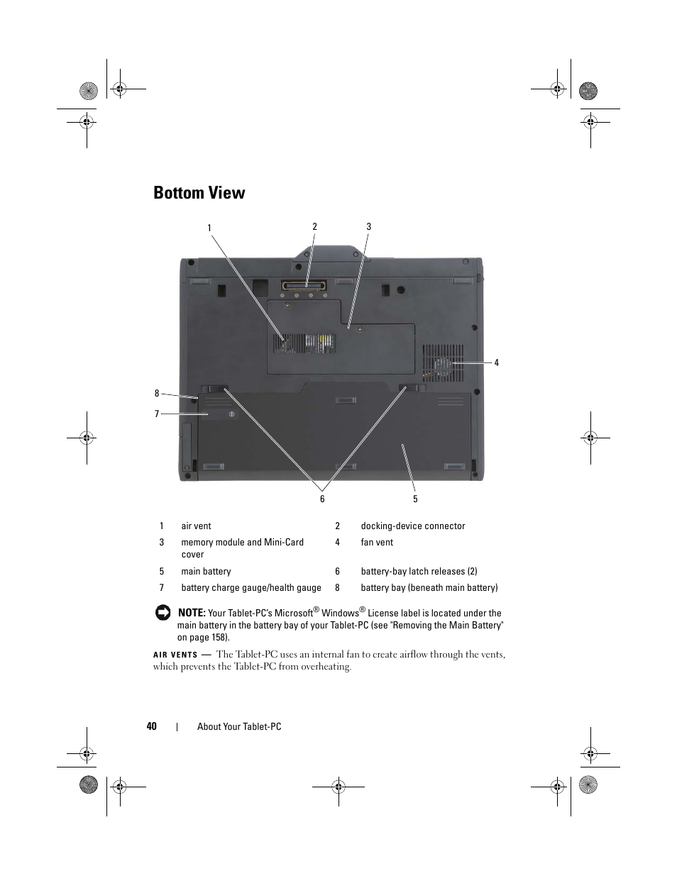 Bottom view | Dell Latitude XT (Late 2007) User Manual | Page 40 / 248