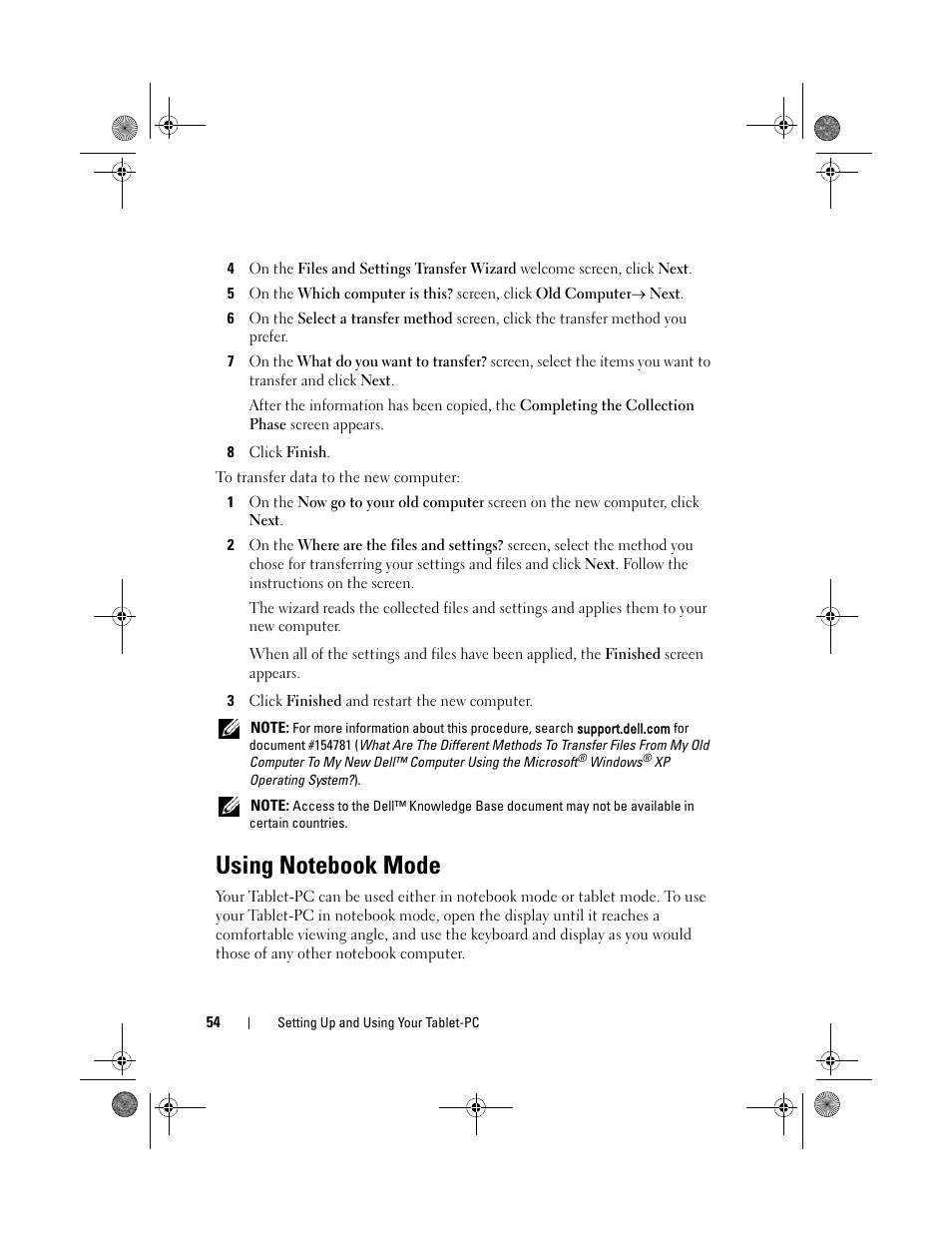 Using notebook mode | Dell Latitude XT (Late 2007) User Manual | Page 54 / 248