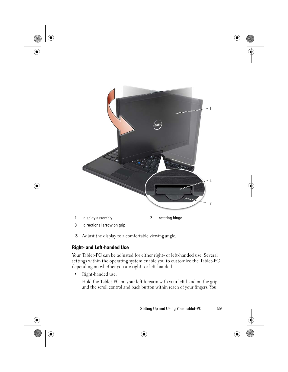 Right- and left-handed use | Dell Latitude XT (Late 2007) User Manual | Page 59 / 248