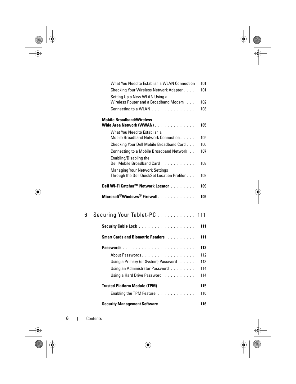 6 securing your tablet-pc | Dell Latitude XT (Late 2007) User Manual | Page 6 / 248