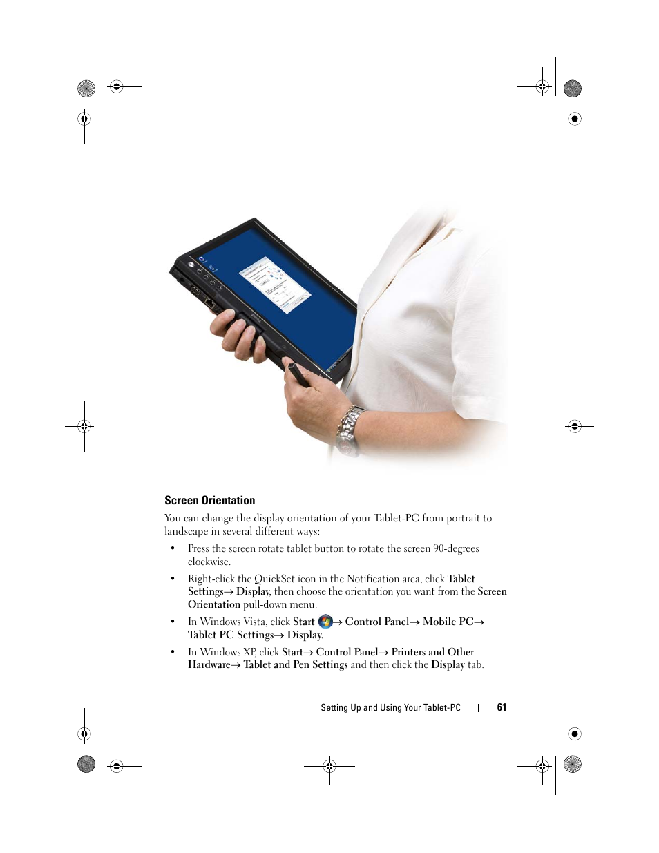 Screen orientation | Dell Latitude XT (Late 2007) User Manual | Page 61 / 248