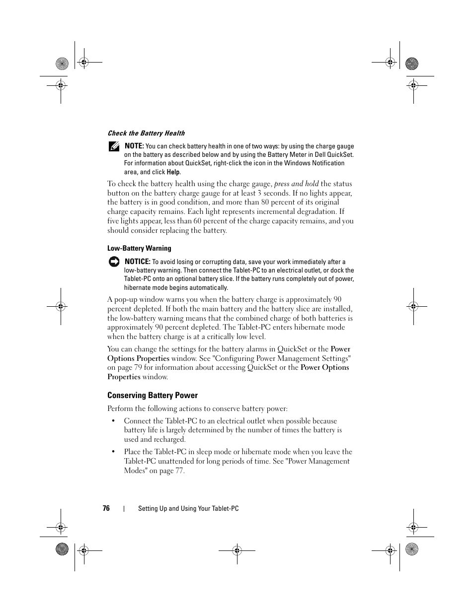 Conserving battery power | Dell Latitude XT (Late 2007) User Manual | Page 76 / 248